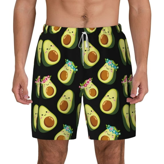 Gaeub Flowers Avocado Mens Swim Trunks Stretch Beach Shorts Quick Dry for Men Swim Shorts Swimwear with Pockets- Large