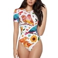 thumbnail image 1 of Gaeub Flowers Birds And Butterflies Women'S Short Sleeve One Piece Swimsuit Sexy High-Waisted Bodysuit For Swimming, Beach, Sports - X-Large, 1 of 9