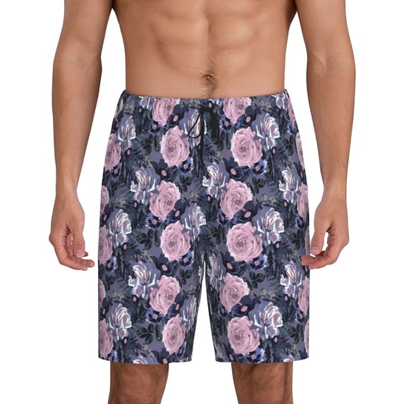 Gaeub Flowers Print Men's Short Pajama Pants, Sleep Shorts, Household Pants, Casual Pants with Pockets-Small