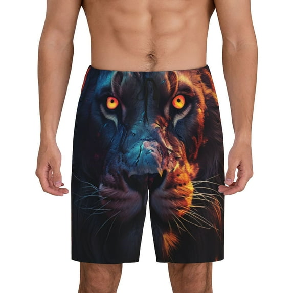 Gaeub Forest Cool Lion Print Men's Short Pajama Pants, Sleep Shorts, Household Pants, Casual Pants with Pockets-Medium