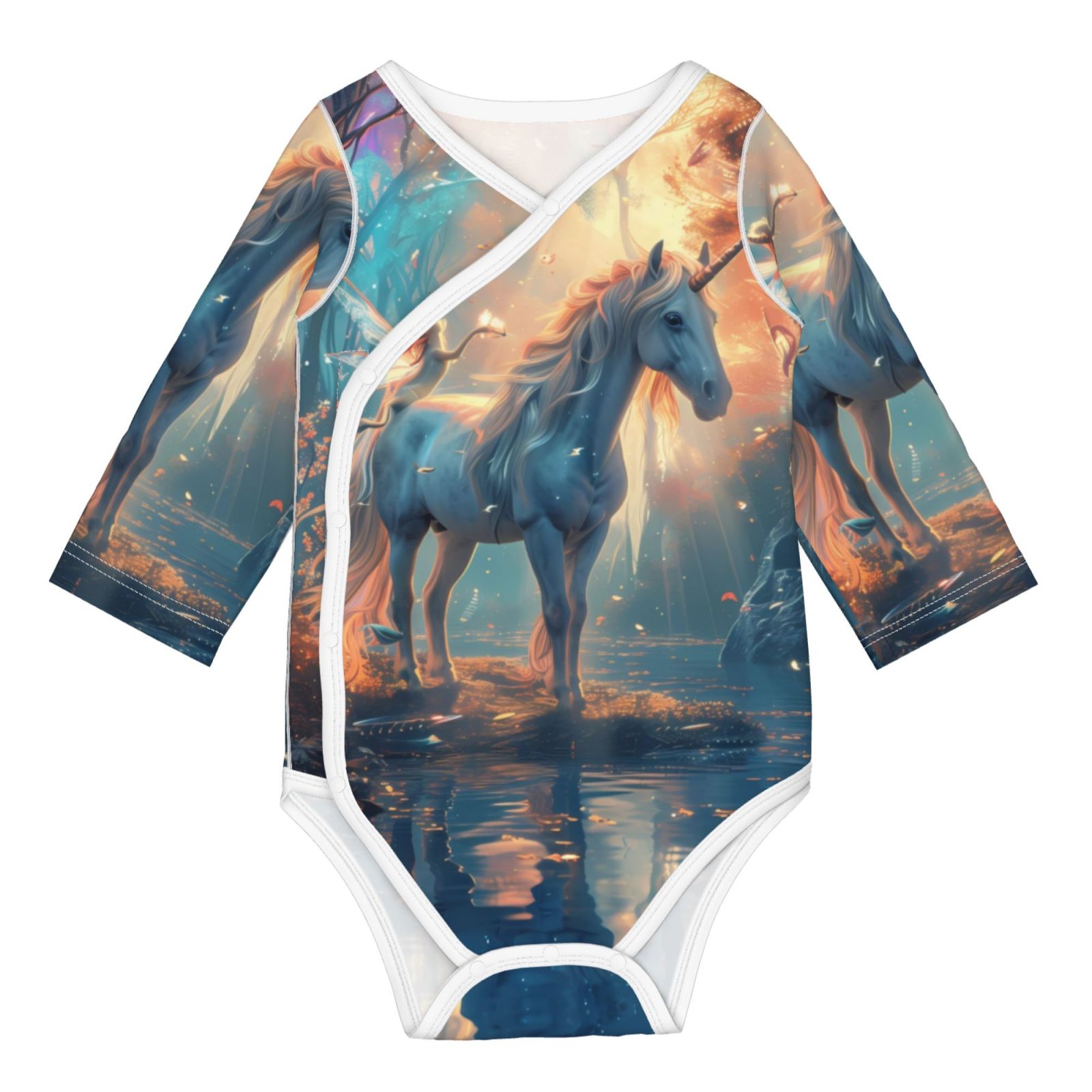 Gaeub Forest Lake White Horse Unisex Babies' LongSleeve Bodysuit 100
