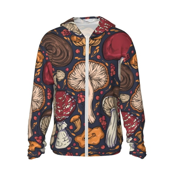 Gaeub Forest Wild Mushroom Men's and Women's UPF 50+ Long-Sleeved Sun Protection Clothing, Fishing Shirt Long Sleeve Zip - X-Large
