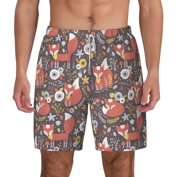 Gaeub Foxes Mens Swim Trunks Stretch Beach Shorts Quick Dry for Men Swim Shorts Swimwear with Pockets- X-Large