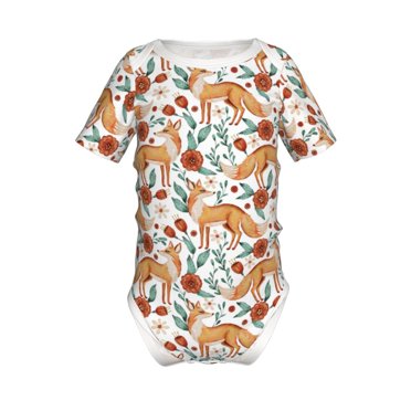Gaeub Foxes and Floral Harmony Print Infant Climbing Onesie,Toddler Outfit,Newborn Baby Bodysuit,Baby Boy Girl Clothes -6 Months