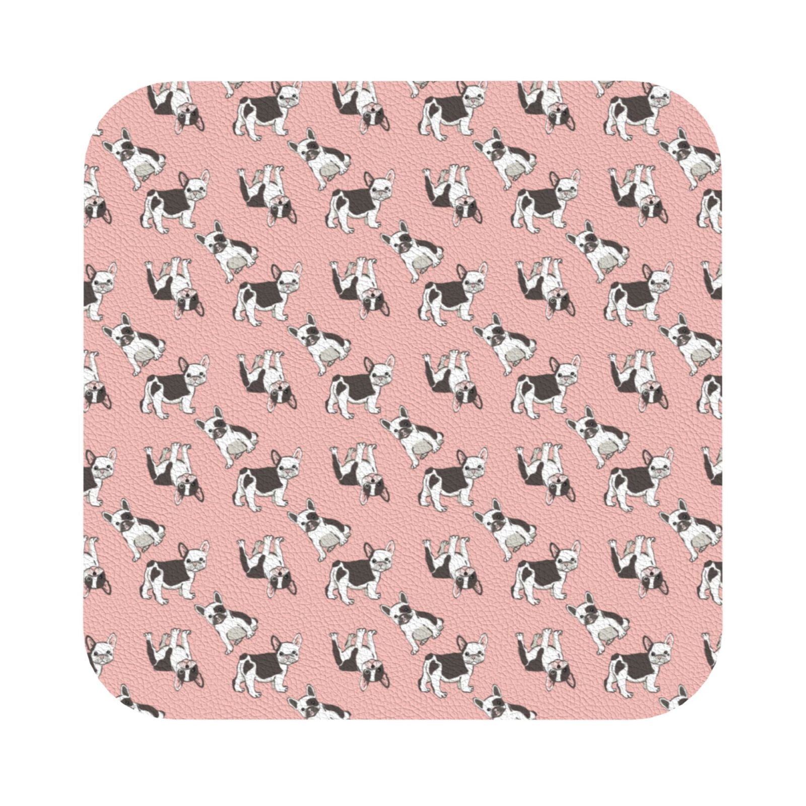 6-Pack Humorous Pug Dog Leather Coasters With Holder - PU Leather, 3.9 Inch Round, Waterproof