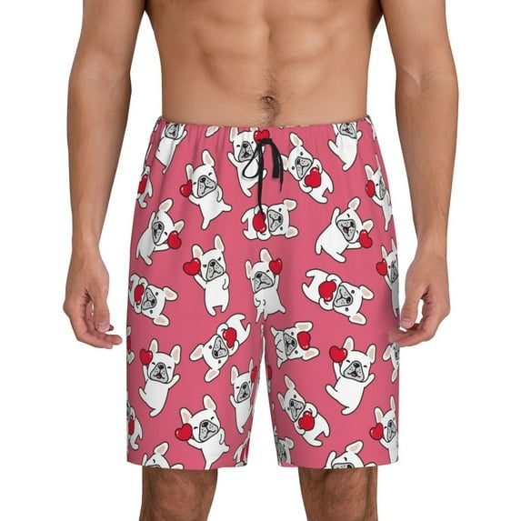 Gaeub French Bulldog And Heart Print Men's Short Pajama Pants, Sleep Shorts, Household Pants, Casual Pants with Pockets-Medium