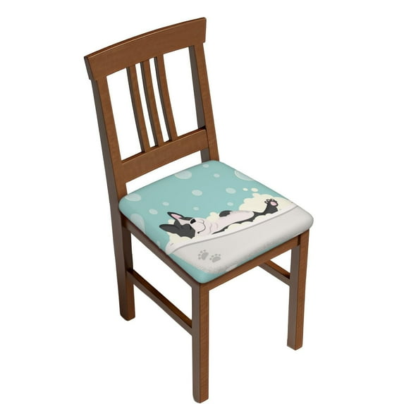 Gaeub French Bulldog Taking a Bath Square Chair Seat Covers, Stretch Fitted Printed Chair Seat Cushion Cover for Kitchen, Office - One Size