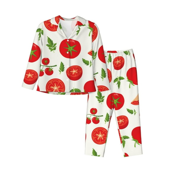 Gaeub Fresh Red Tomato Women' Long-Sleeve Shirt and Full-Length Bottom Pajama Set Loungewear Soft Pjs Sleepwear Set-Large