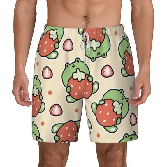 Gaeub Frog Hold Strawberry Mens Swim Trunks Stretch Beach Shorts Quick Dry for Men Swim Shorts Swimwear with Pockets- 3X-Large
