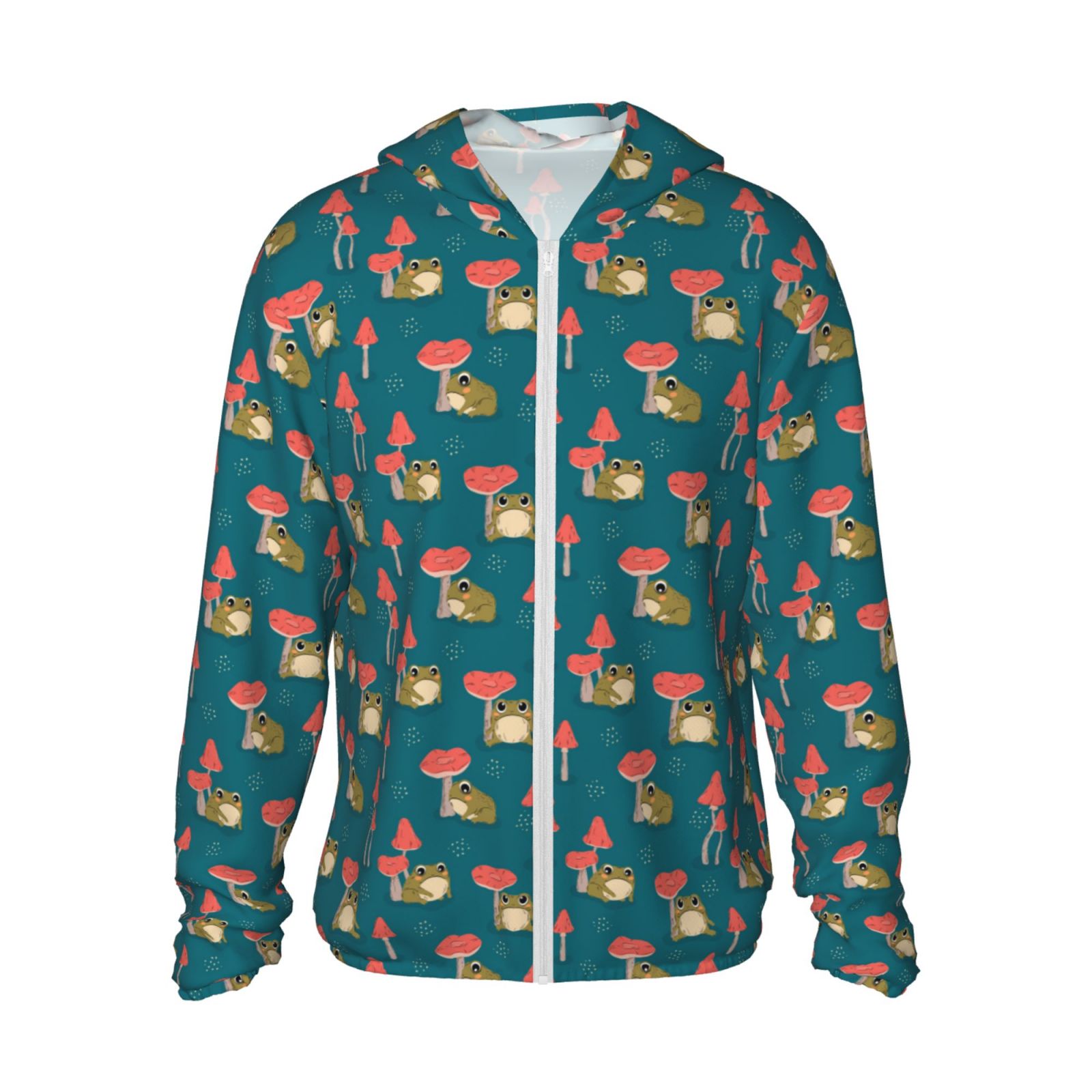 Gaeub Frog and Mushrooms Men's and Women's UPF 50+ Long-Sleeved Sun Protection Clothing, Fishing Shirt Long Sleeve Zip - Small