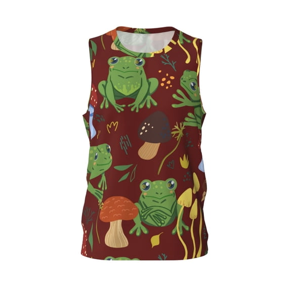 Gaeub Frogs and Mushrooms Men's Mesh Basketball Jersey, Quick-Drying Sleeveless Top S-4XL, Loose Muscle Tank Top -XX-Large