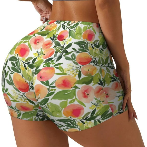 Gaeub Fruits Peach1 Print Workout Shorts for Women,Seamless Scrunch Short,Gym Yoga Running Sport Active Exercise Fitness Shorts-Large