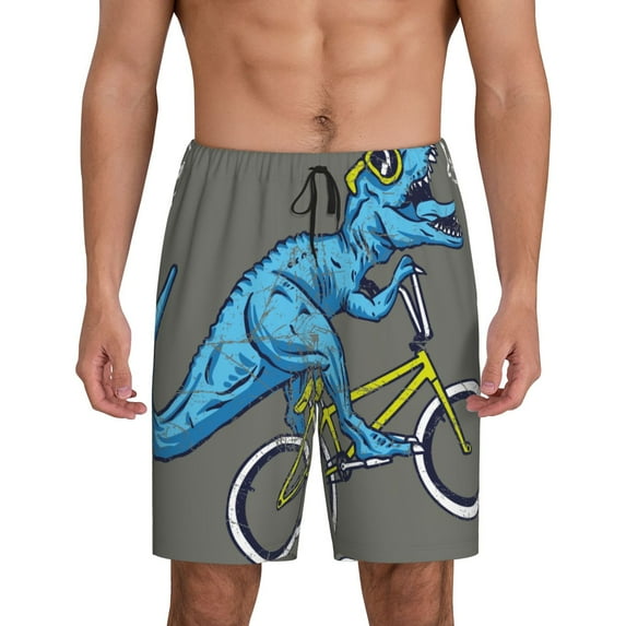 Gaeub Fun Riding Dinosaur Printed Men's Short Pajama Pants, Lightweight Lounge & Sleep Bottoms Keep You Cool - XX-Large