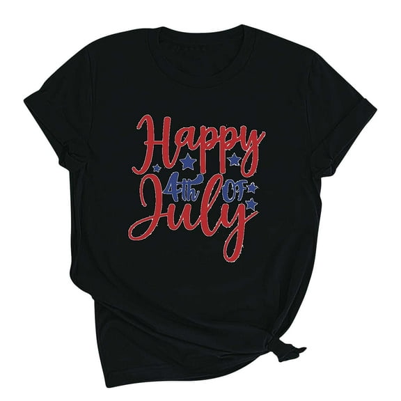 Womens 4Th of July Summer Tops Scooped Neck Tee Short Sleeve T Shirts American Flag Printed Patriotic T-Shirts Formal Trendy Independence Day Blouses Going Out Outfits
