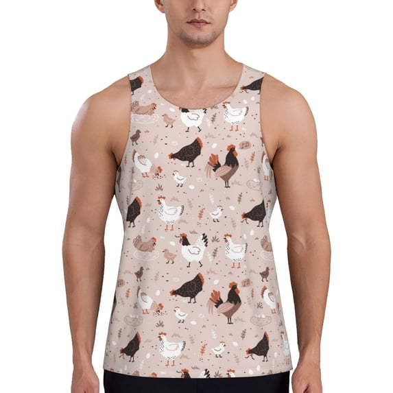 Gaeub Funny Chicken Men's Athletic Tank Top, Workout Sleeveless Shirts, Running Tank Tops for Gym, Running, Training - Small
