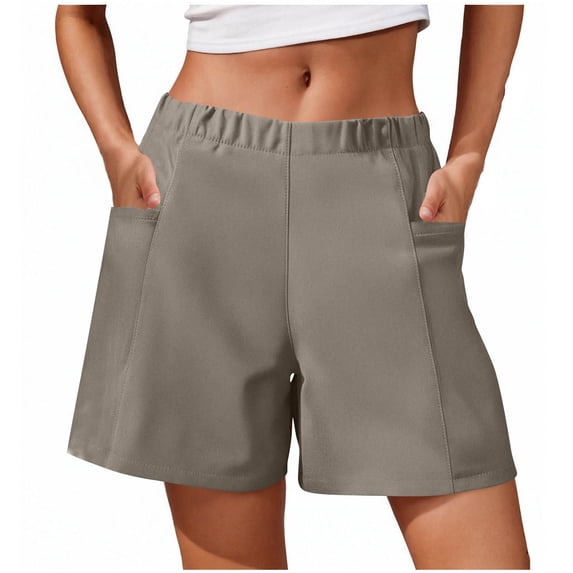 Stretch Woven Relaxed Shorts for Women Elastic High Waist Shorts Pants Baggy Stretchy Wide Leg Sweatpants Knee Length Bermuda Tummy Control Shorts Beach Holiday Pants withPockets