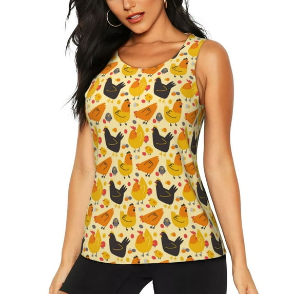 Gaeub Funny Chicken Women's Workout Tank Tops Lightweight Sleeveless Shirts for Women for Athletic Running Tennis Yoga - Medium