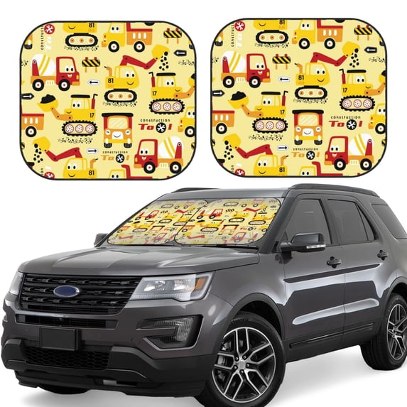 Gaeub Funny Construction Vehicles Foldable Auto Sun Blocker Visor, Sunshade for Car Front Window, Keeps Your Vehicle Cool - Small