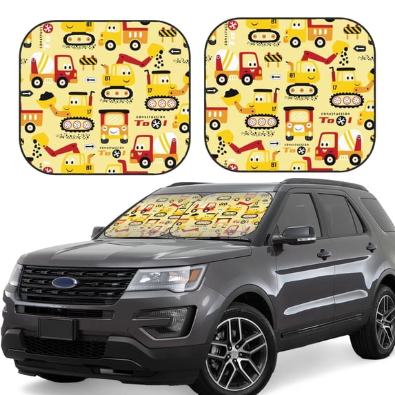 Gaeub Funny Construction Vehicles Foldable Auto Sun Blocker Visor, Sunshade for Car Front Window, Keeps Your Vehicle Cool - Medium