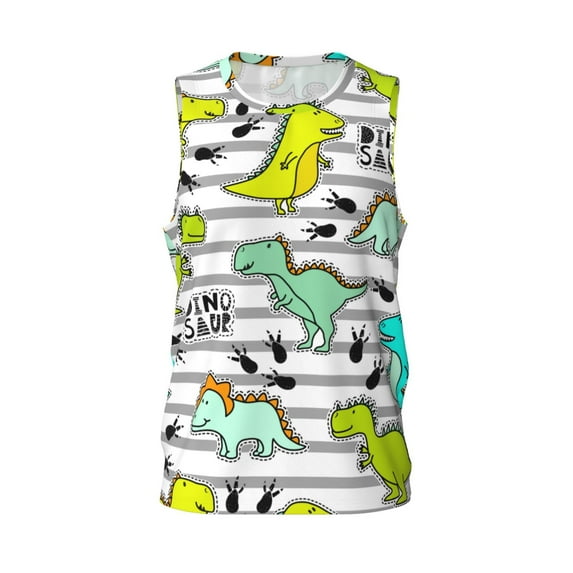 Gaeub Funny Dinosaurs on Stripes Men's Mesh Basketball Jersey, Quick-Drying Sleeveless Top S-4XL, Loose Muscle Tank Top -4X-Large