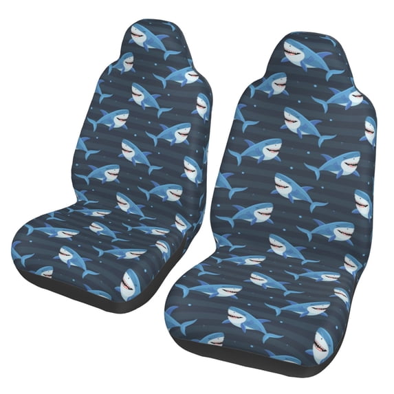 Gaeub Funny Sharks 2Pack Full Set Car Seat Covers with Soft Padding Universal Auto Front Seats Protector and Cushion Mat