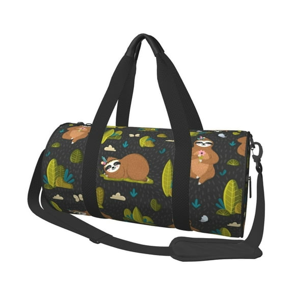 Gaeub Funny Sloths In The Forest Lightweight Travel Cylinder Bag Gym Tote Bag Sports Training Duffle Bag with Pockets and Straps