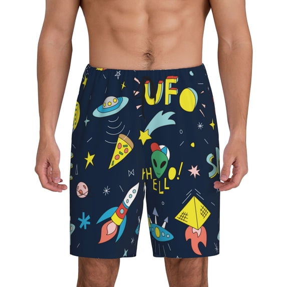 Gaeub Funny Spaceships Printed Men's Short Pajama Pants, Lightweight Lounge & Sleep Bottoms Keep You Cool - 4X-Large