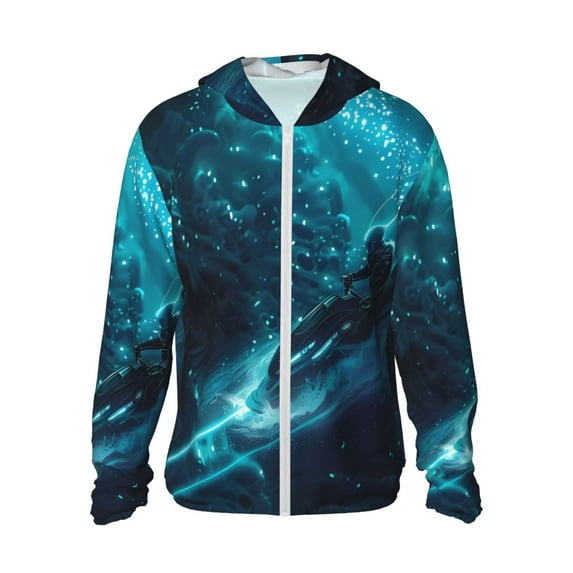 Gaeub Futuristic Jet Ski Adventure Men's and Women's UPF 50+ Long-Sleeved Sun Protection Clothing, Fishing Shirt Long Sleeve Zip-Large
