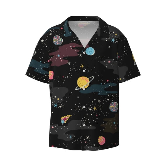 Gaeub Galaxy Men's Lapel Short Sleeve Shirt, Relaxed Fit Shirt, Soft and Breathable for Outdoors Party Travel - Small