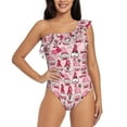 thumbnail image 1 of Gaeub Garden Gnomes Women's One Shoulder Ruffle Tummy Control Swimwear for Swimming Surfing Beach Party - Small, 1 of 8