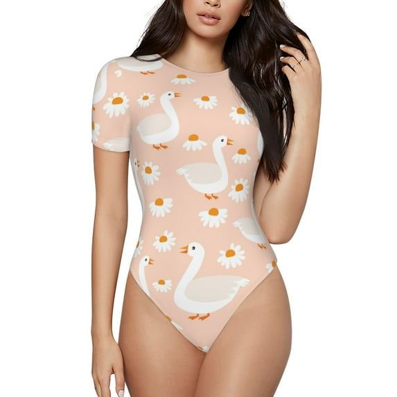 Gaeub Geese And Flower Women'S Short Sleeve One Piece Swimsuit Sexy High-Waisted Bodysuit For Swimming, Beach, Sports - Medium