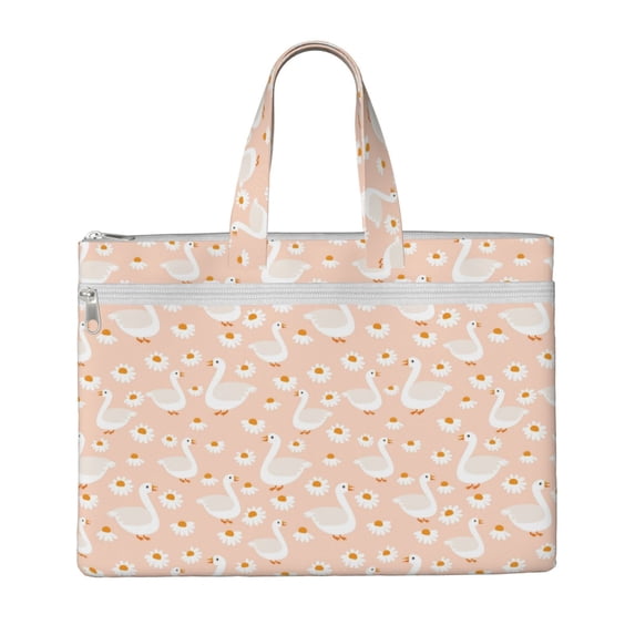 Gaeub Geese and Flower Print Canvas Tote File Bag,Laptop Tote Bag,Zipper File Bag,Canvas 15 Inch Handbag Purse for Office Travel