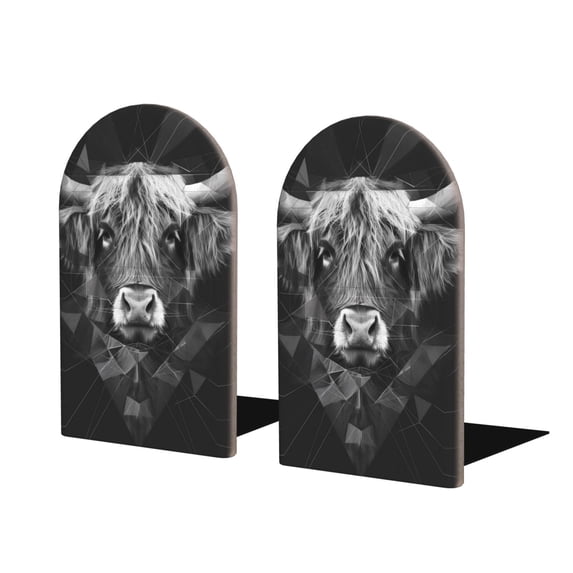 Gaeub Geometric Bull Design Wood Bookends, Non-Slip Bookends, Heavy Duty Wooden Bookholder
