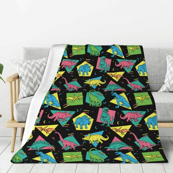Gaeub Geometric Dinosaur Print Flannel Throw Blanket, Home Fleece Throw Blanket for Couch or Bed,Decorative Blankets,Lightweight Fuzzy Flannel Blanket-80"x60"