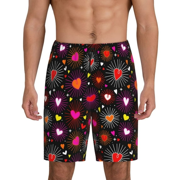 Gaeub Geometric Hearts Print Men's Short Pajama Pants, Sleep Shorts, Household Pants, Casual Pants with Pockets-Medium