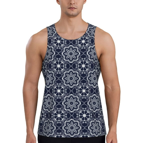 Gaeub Geometry Flower Men's Athletic Tank Top, Workout Sleeveless Shirts, Running Tank Tops for Gym, Running, Training - Small