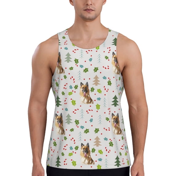 Gaeub German Shepherd Dog Men's Athletic Tank Top, Workout Sleeveless Shirts, Running Tank Tops for Gym, Running, Training - Large
