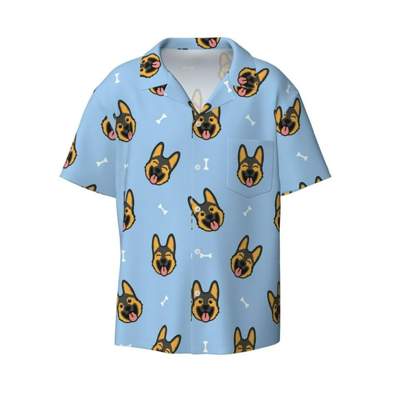 Gaeub German Shepherd Puppy Men's Lapel Short Sleeve Shirt, Relaxed Fit Shirt, Soft and Breathable for Outdoors Party Travel - Medium