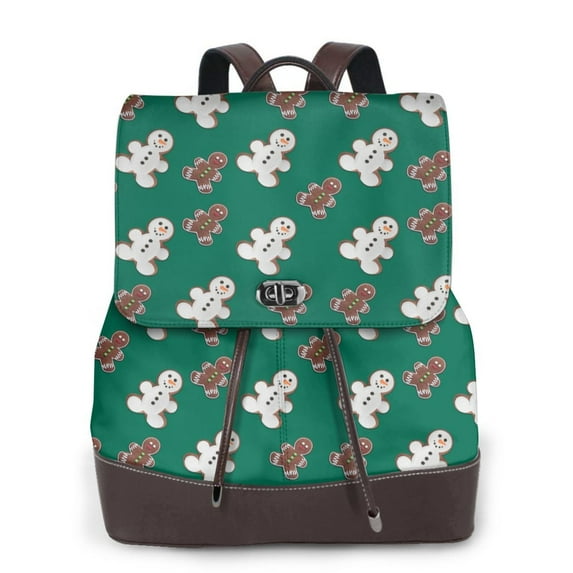 Gaeub Gingerbread Snowman Cookies Print Women's Leather Backpack,Travel Laptop Backpack,Fashion Ladies Leather Backpack Bag for Travel,Leather Drawstring Daypack for Me