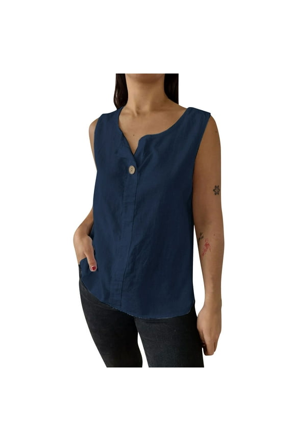 Womens Summer Tank Tops Henley Neck Sleeveless Shirts Button Down Classic Camisole Pure Classic Pullover Sweater Camis Blouses Loose Flowy Tops Shirts Going Out Vacation Outfits
