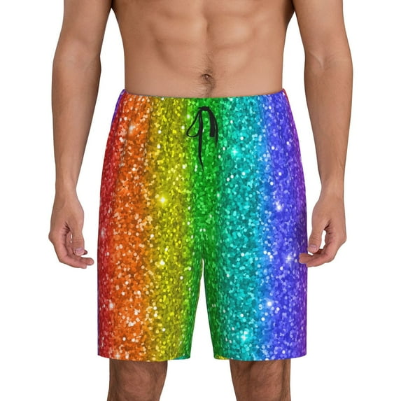 Gaeub Glitter Rainbow Printed Men's Short Pajama Pants, Lightweight Lounge & Sleep Bottoms Keep You Cool - XX-Large