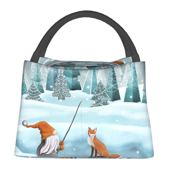 Gaeub Gnome And Red Fox Fishing Collapsible Cooler Bag Insulated,Leakproof Food Bag for Hot or Cold Food Delivery,Travel Insulated Bag, or Beach Cooler Bags