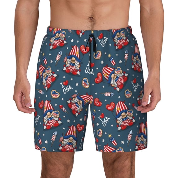 Gaeub Gnome Love USA Mens Swim Trunks Stretch Beach Shorts Quick Dry for Men Swim Shorts Swimwear with Pockets- 3X-Large