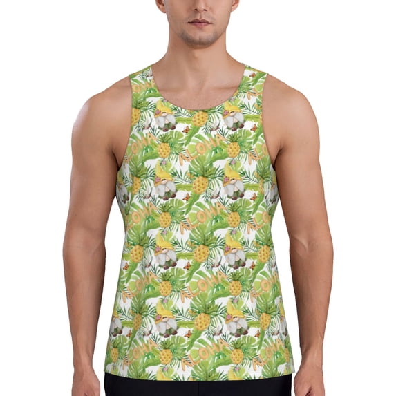 Gaeub Gnome and Pineapple Men's Athletic Tank Top, Workout Sleeveless Shirts, Running Tank Tops for Gym, Running, Training - Medium