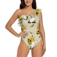 thumbnail image 1 of Gaeub Gnomes Bees And Sunflowers Women's One Shoulder Ruffle Tummy Control Swimwear for Swimming Surfing Beach Party - Large, 1 of 8