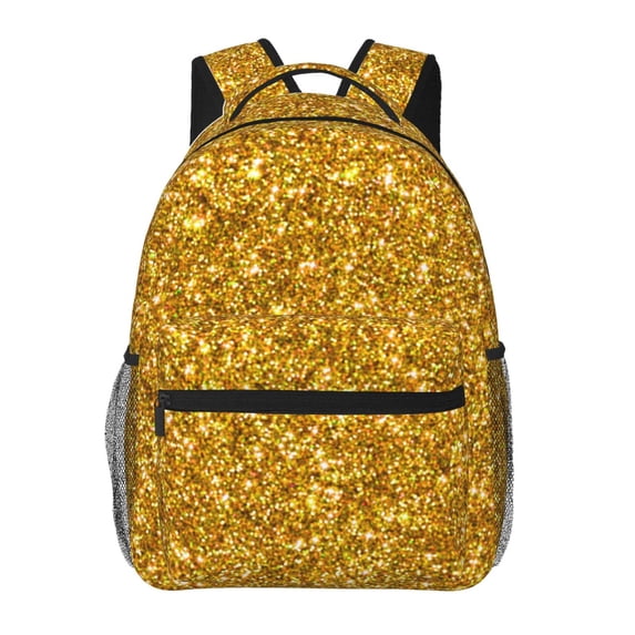 Gaeub Gold Glitter Ergonomic Lightweight Laptop Backpack - Multiple Pockets for School, Work, Travel, Outdoor Activities -One Size