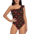thumbnail image 1 of Gaeub Gold Glitter Heart Women's One Shoulder Ruffle Tummy Control Swimwear for Swimming Surfing Beach Party - Large, 1 of 8