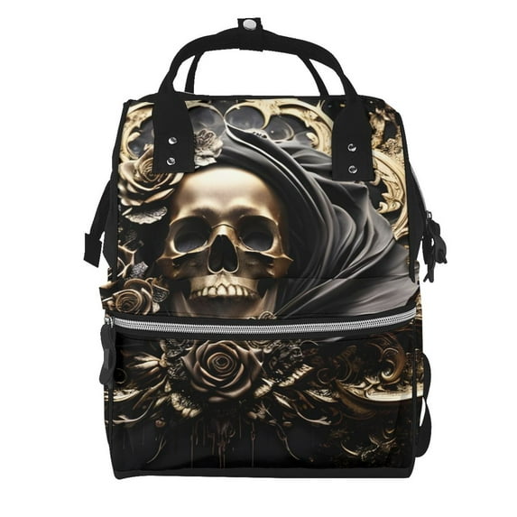 Gaeub Gold Rose Skull Print Mummy Diaper Bag Backpack,Durable Maternity Baby Nappy Casual Shoulder Bags,Travel Hiking Outdoor Pack