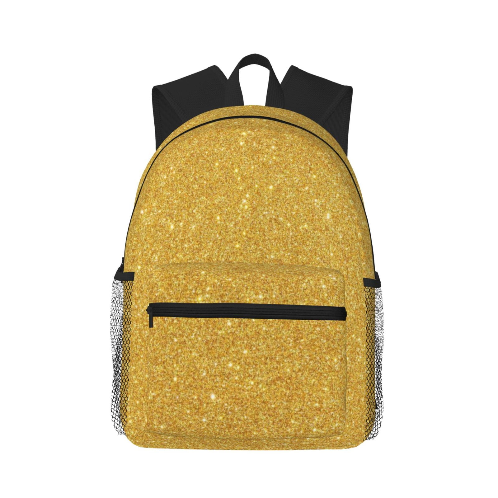 Balery Gold Glitter Backpack for Women Men Lightweight Casual Travel Daypack Classic Basic College Backpack Middle School Bag for Teen Girls Boys