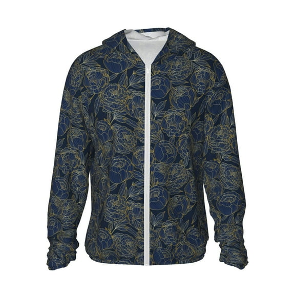 Gaeub Golden Peonies Men's and Women's UPF 50+ Long-Sleeved Sun Protection Clothing, Fishing Shirt Long Sleeve Zip - Small